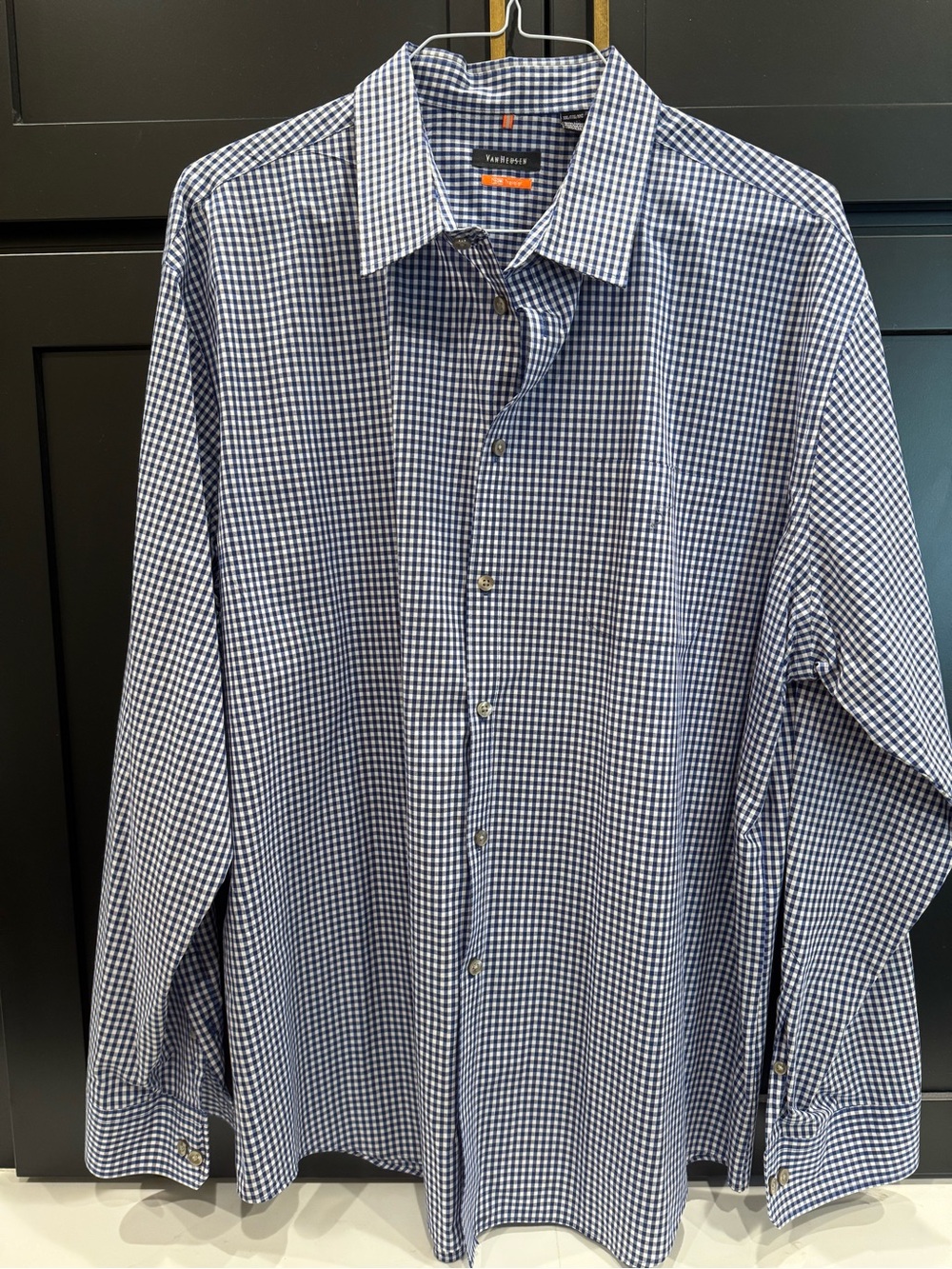 Van Heusen Traveler Blue and White Gingham Button-Up Dress Shirt